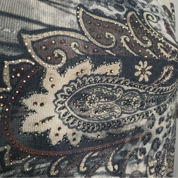 Chico’s Beaded Dolman Sleeve Sweater Top Sz 1 M 8 Tan Brown Green - Picture 4 of 9